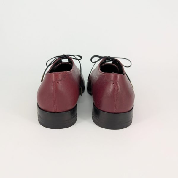 シューマスタークラスで制作したダービーシューズの踵のアップ